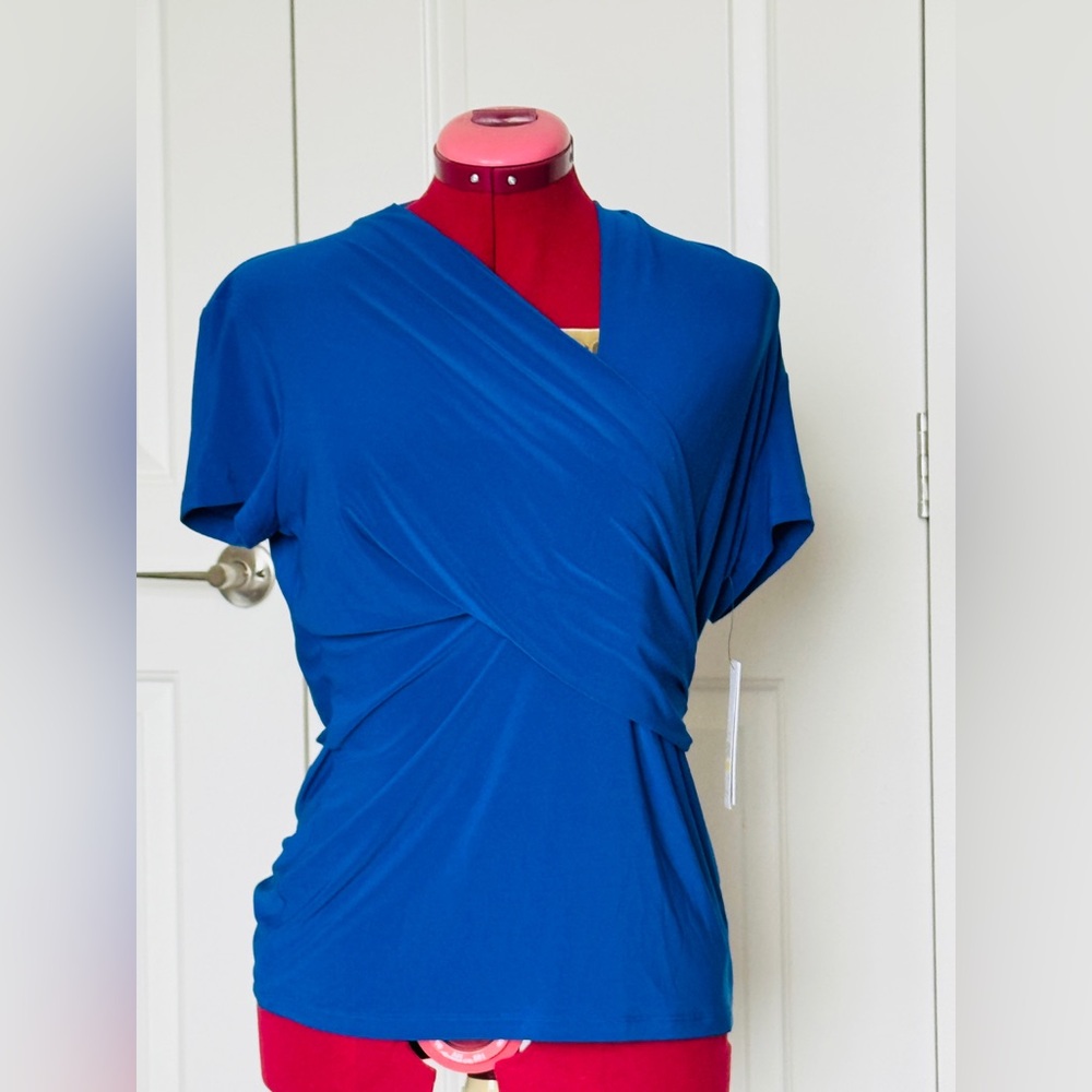 DKNY Vibrant Blue Short Sleeve Blouse - Brand New With Tags